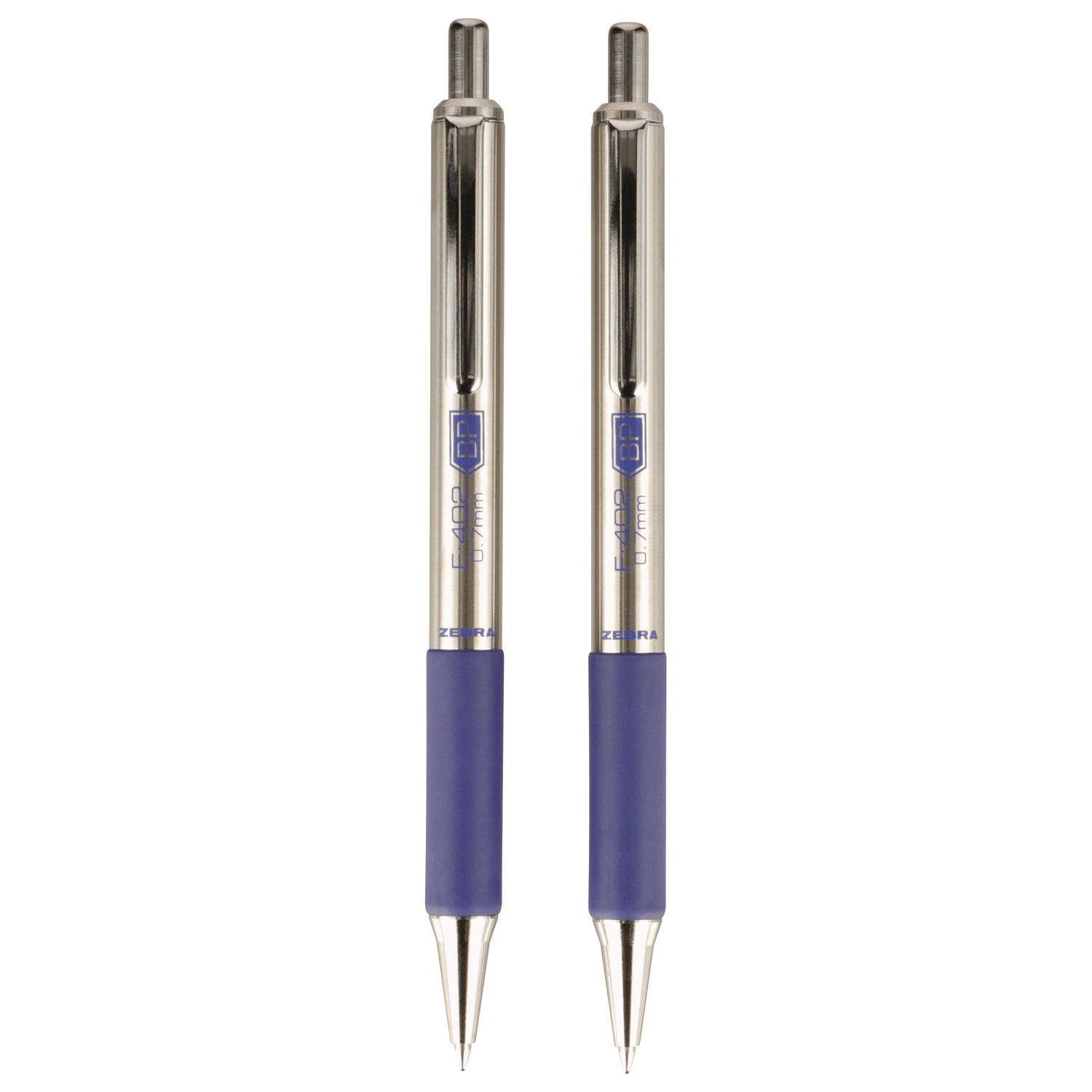 F-402 Ballpoint Pen, Retractable, Fine 0.7 mm, Blue Ink, Stainless Steel/Blue Barrel - 3