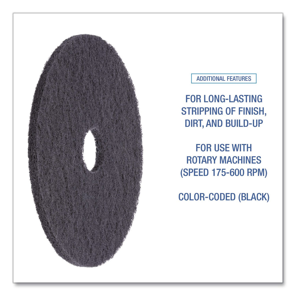 Stripping Floor Pads, 21" Diameter, Black, 5/Carton