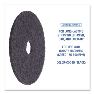 Stripping Floor Pads, 21" Diameter, Black, 5/Carton