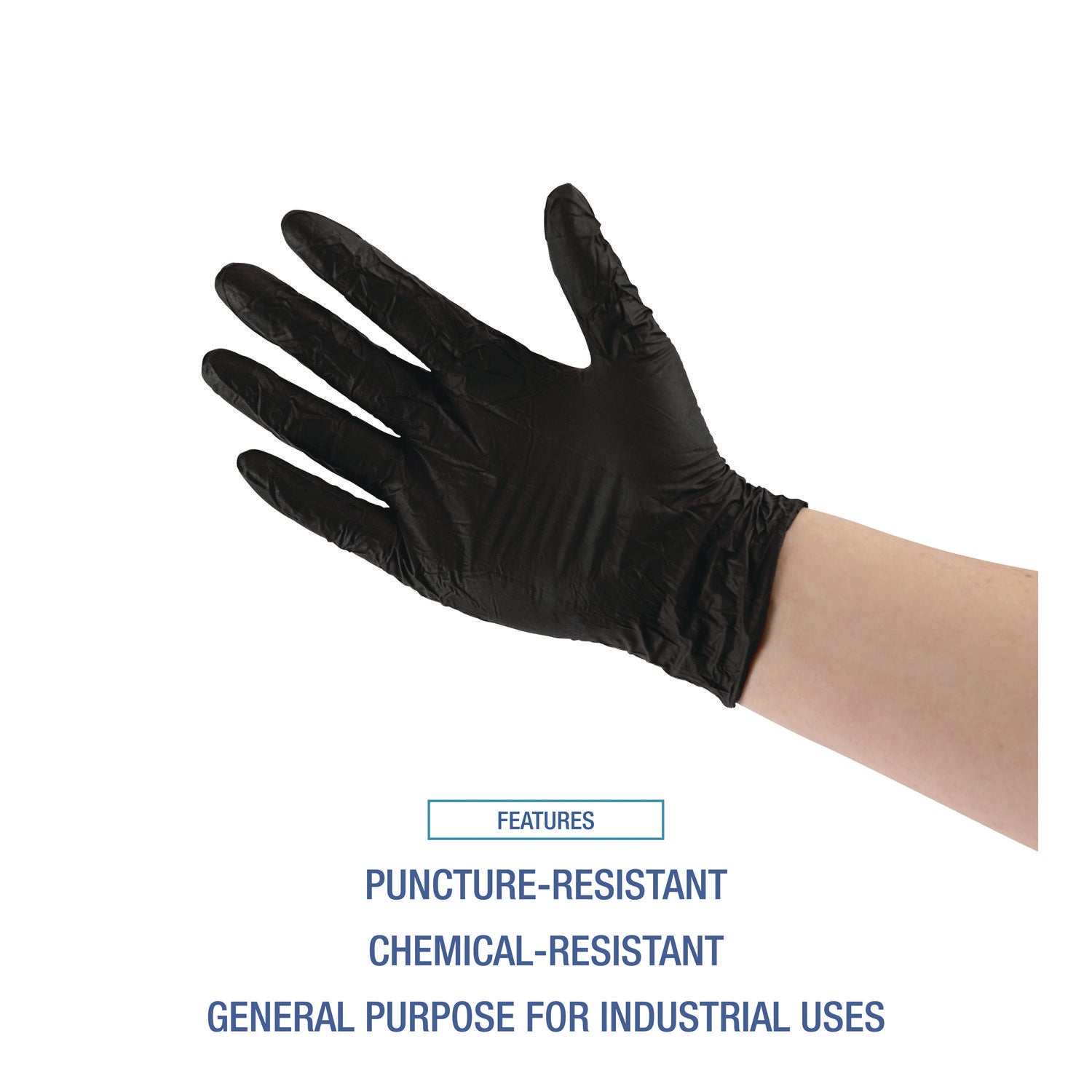 Disposable General-Purpose Powder-Free Nitrile Gloves, Large, Black, 4.4 mil, 100/Box - 8