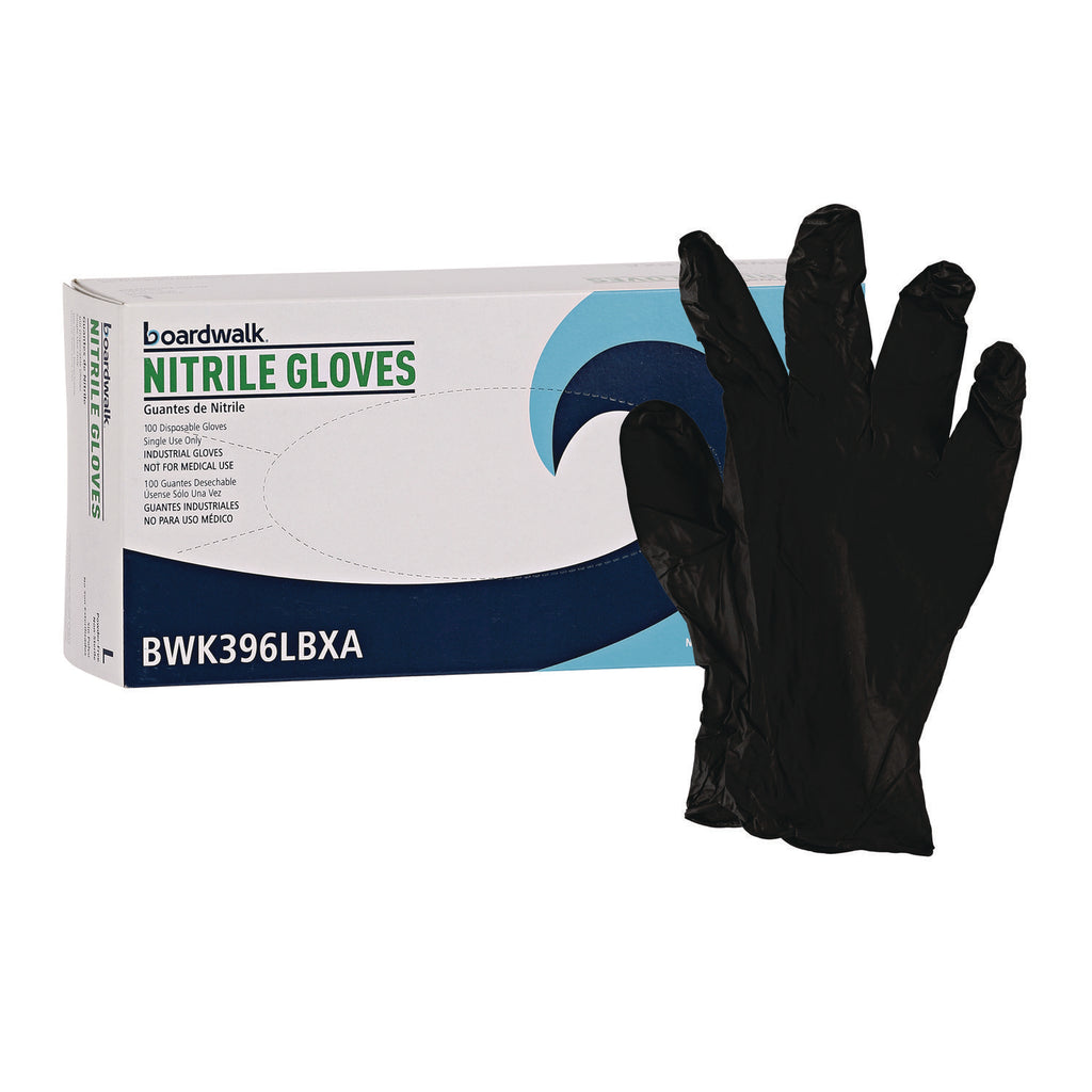 Disposable General-Purpose Powder-Free Nitrile Gloves, Large, Black, 4.4 mil, 100/Box, 10 Boxes/Carton