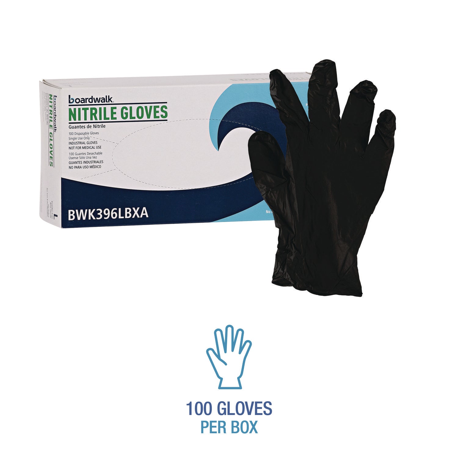 Disposable General-Purpose Powder-Free Nitrile Gloves, Large, Black, 4.4 mil, 100/Box, 10 Boxes/Carton - 6