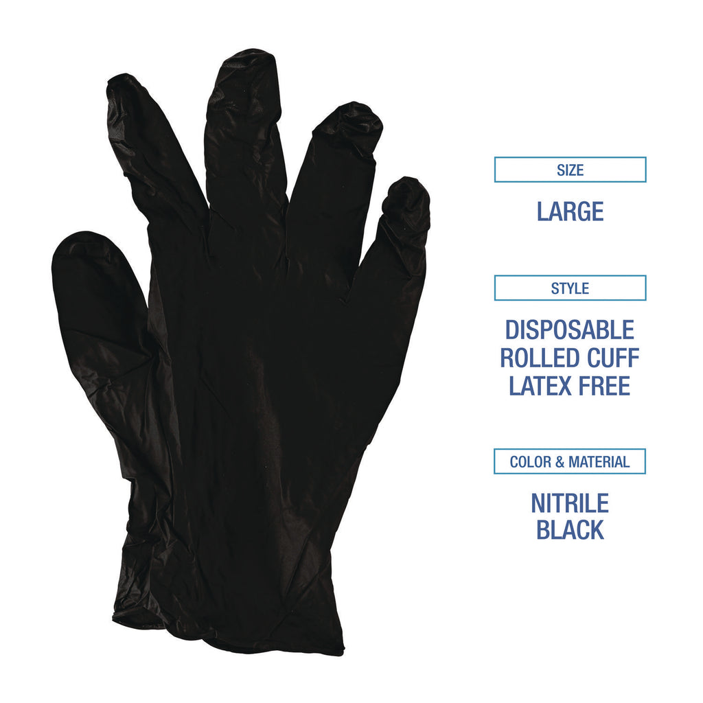 Disposable General-Purpose Powder-Free Nitrile Gloves, Large, Black, 4.4 mil, 100/Box, 10 Boxes/Carton