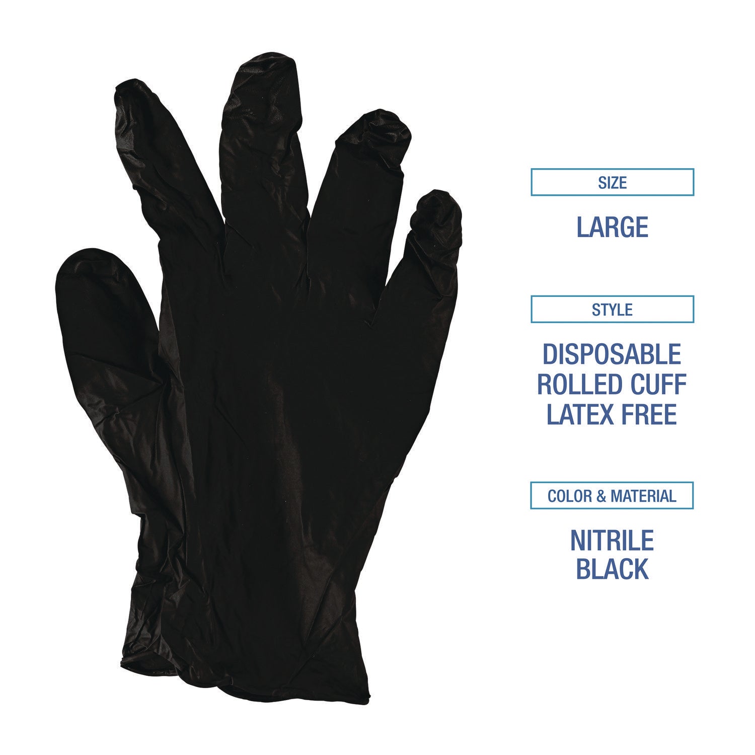 Disposable General-Purpose Powder-Free Nitrile Gloves, Large, Black, 4.4 mil, 100/Box, 10 Boxes/Carton