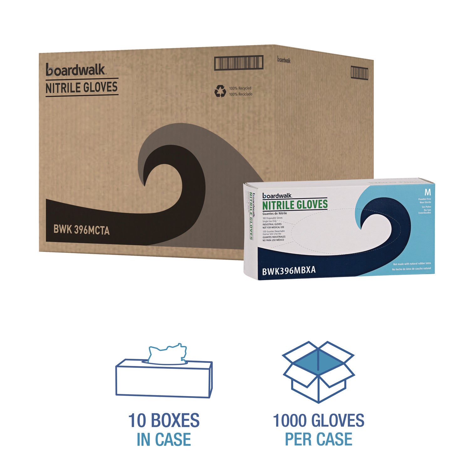 Disposable General-Purpose Powder-Free Nitrile Gloves, Medium, Black, 4.4 mil, 100/Box, 10 Boxes/Carton