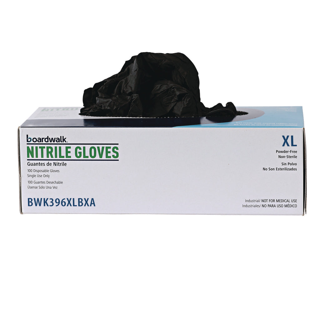 Disposable General-Purpose Powder-Free Nitrile Gloves, X-Large, Black, 4.4 mil, 100/Box