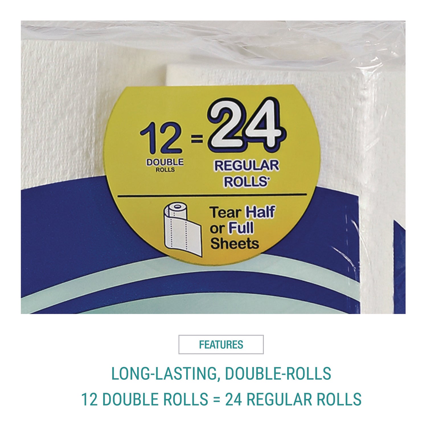 Premium Kitchen Roll Towels, 2-Ply, 11 x 6, White, 110/Roll, 12 Rolls/Carton - 5