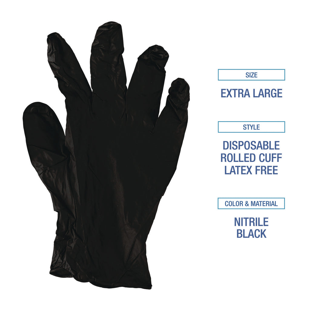 Disposable General-Purpose Powder-Free Nitrile Gloves, X-Large, Black, 4.4 mil, 100/Box