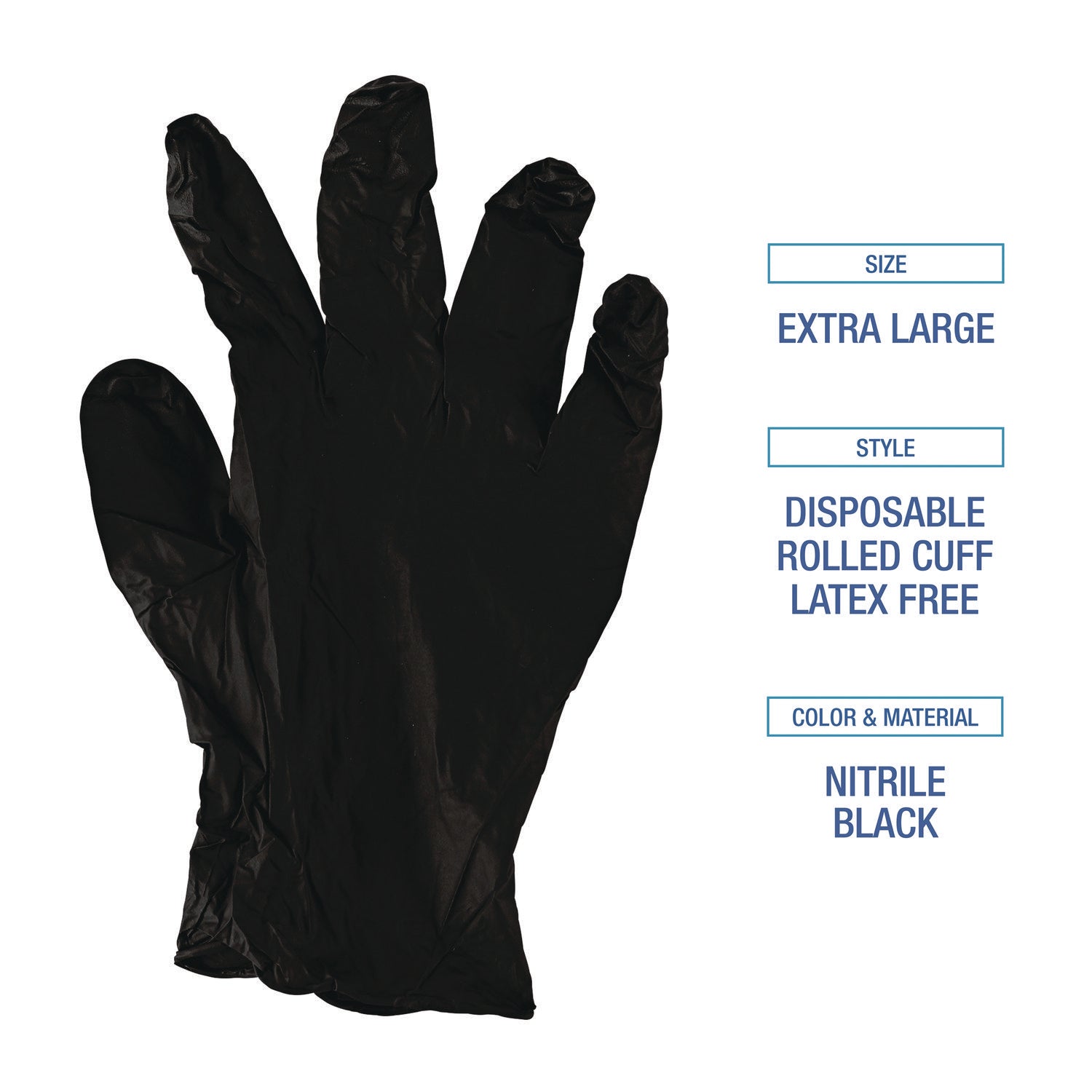 Disposable General-Purpose Powder-Free Nitrile Gloves, X-Large, Black, 4.4 mil, 100/Box - 7