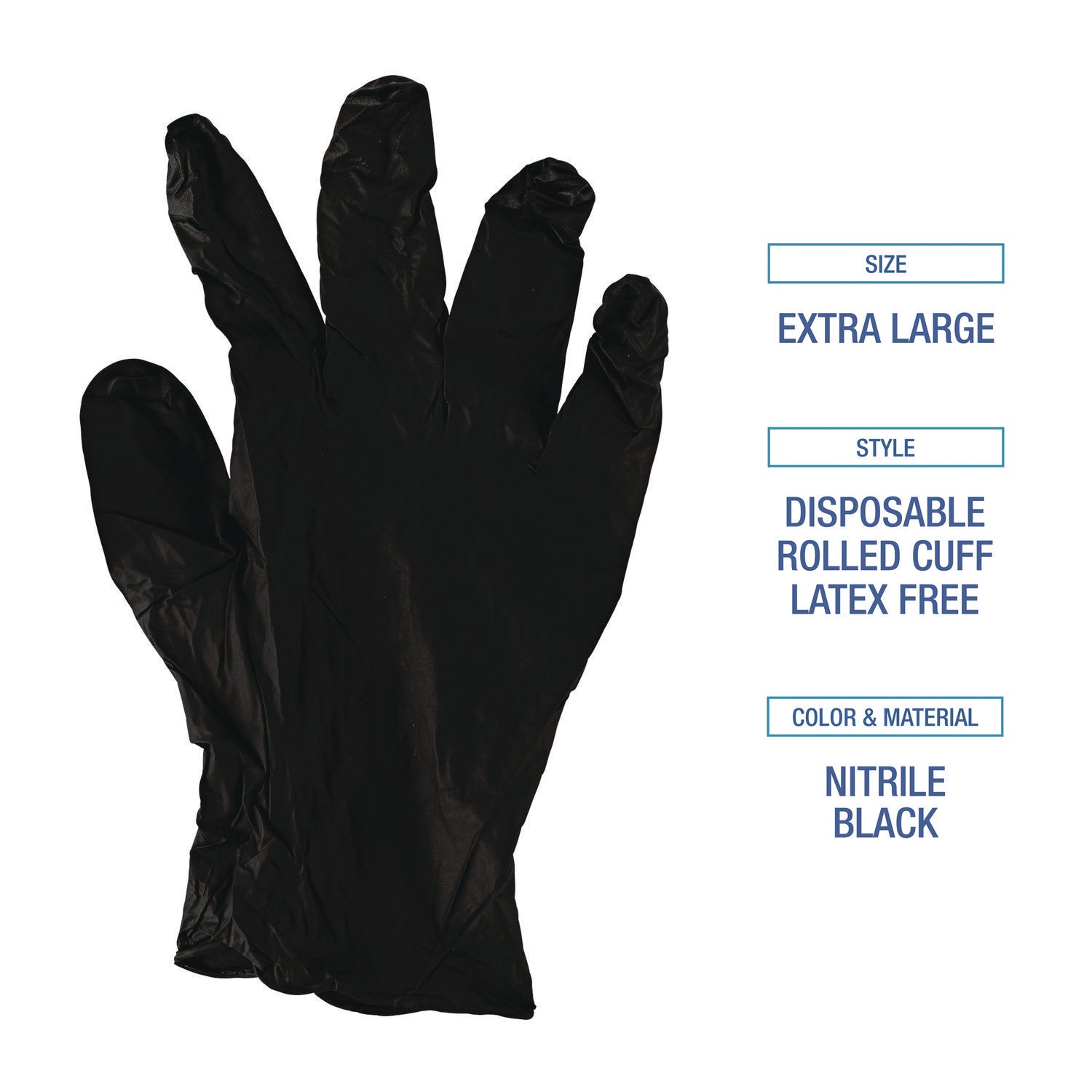 Disposable General-Purpose Powder-Free Nitrile Gloves, X-Large, Black, 4.4 mil, 100/Box
