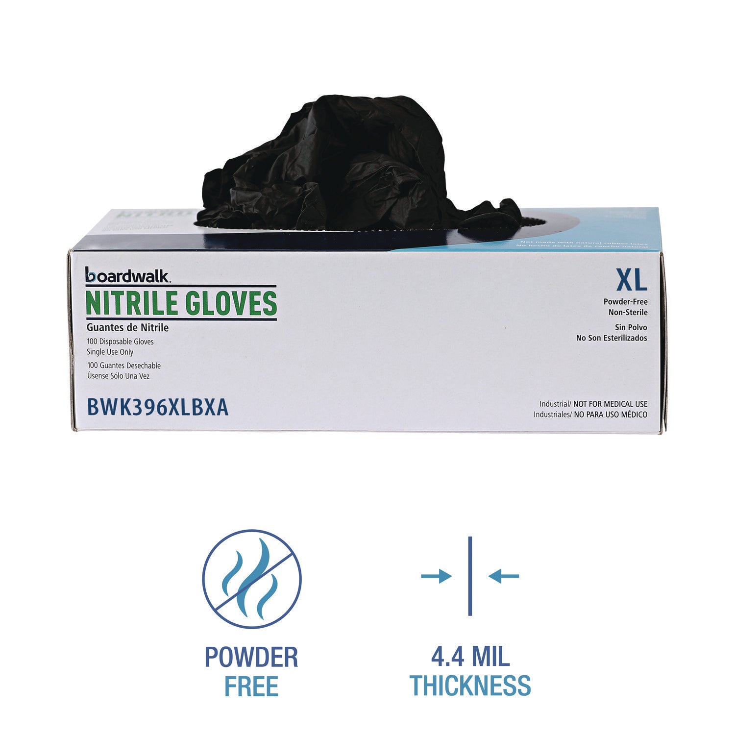 Disposable General-Purpose Powder-Free Nitrile Gloves, X-Large, Black, 4.4 mil, 100/Box, 10 Boxes/Carton - 8