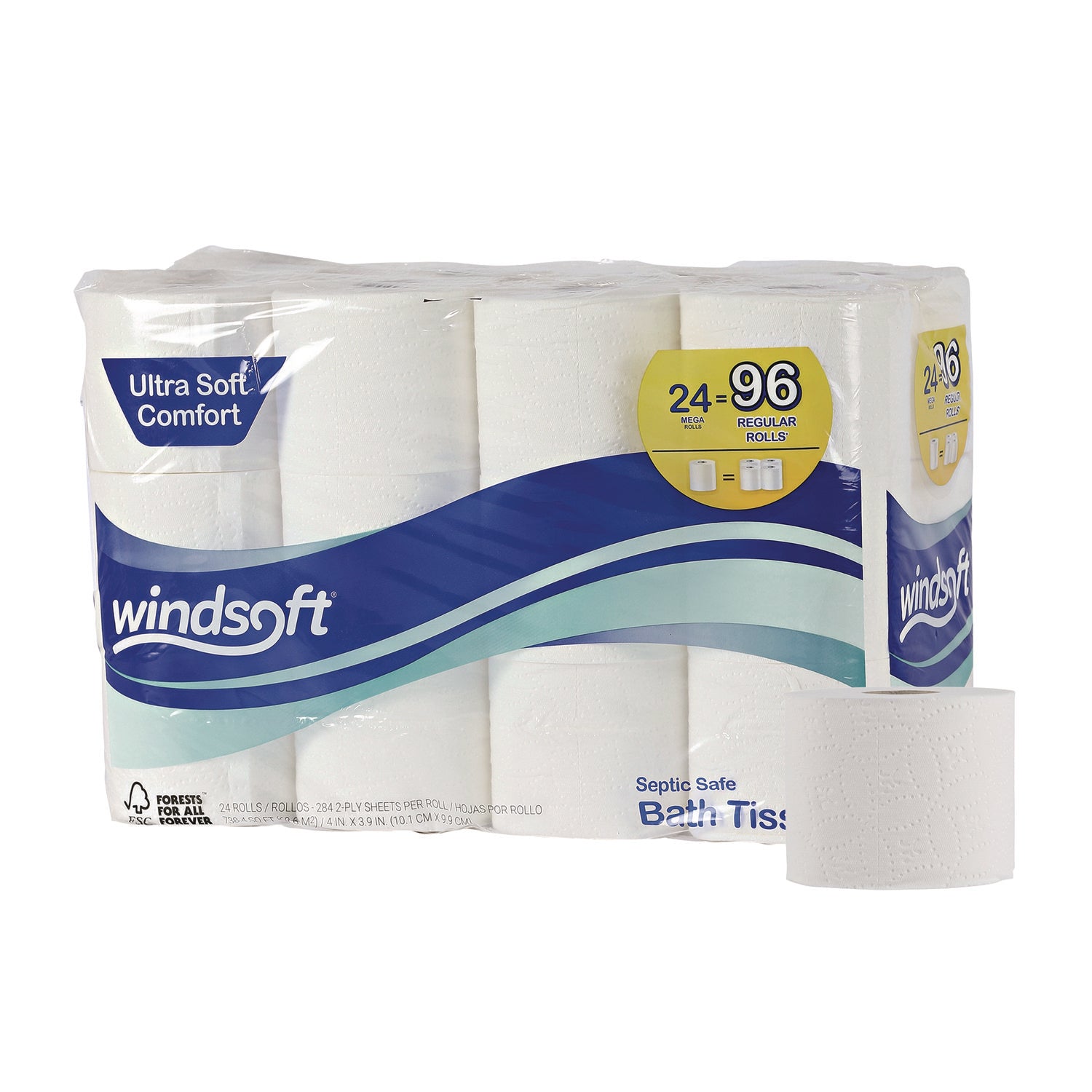 Premium Bath Tissue, Septic Safe, 2-Ply, White, 284 Sheets/Roll, 24 Rolls/Carton - 1