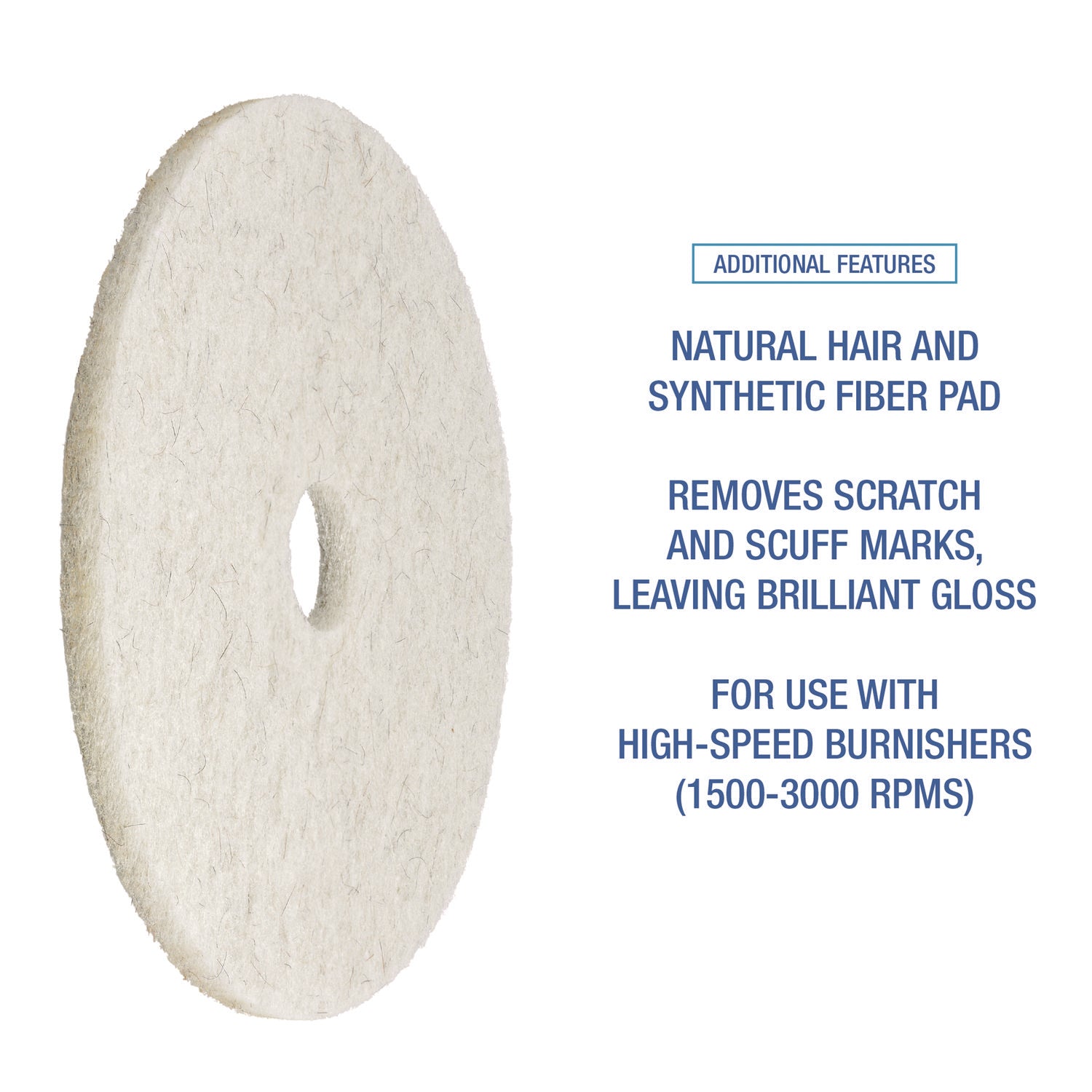 Natural Burnishing Floor Pads, 27" Diameter, White, 5/Carton - 5