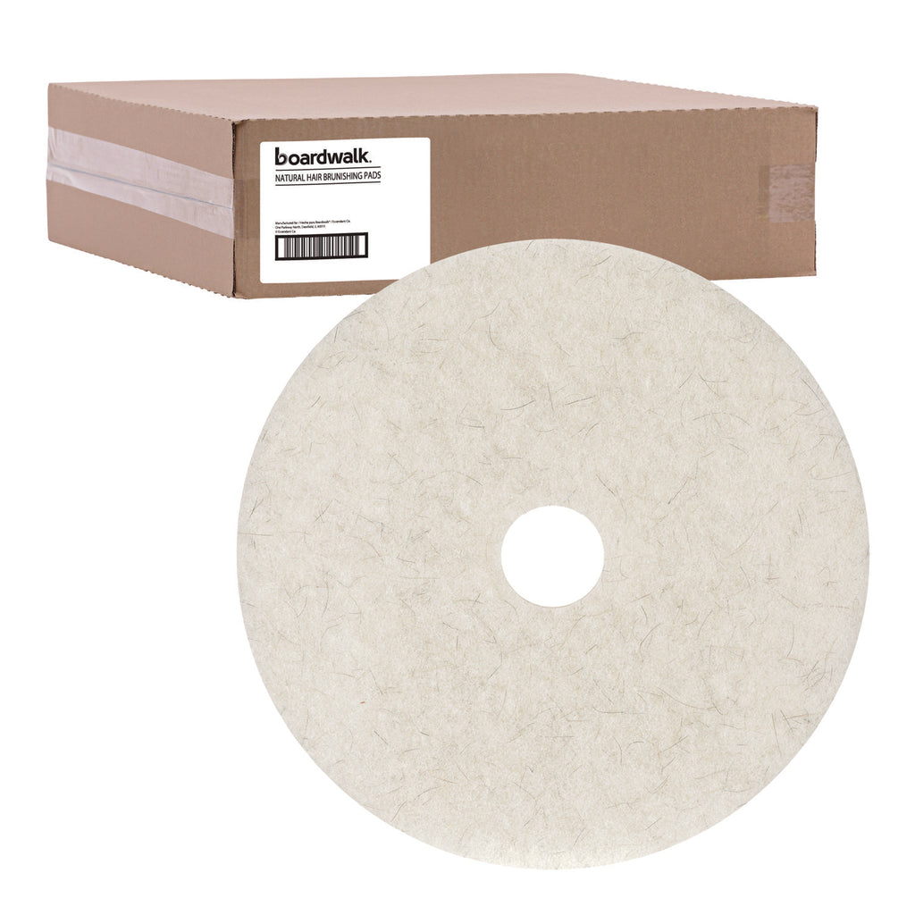 Natural Burnishing Floor Pads, 27" Diameter, White, 5/Carton - 1