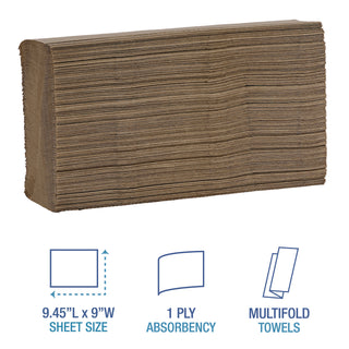 Multifold Paper Towels, 1-Ply, 9 x 9.45, Natural, 250/Pack, 16 Packs/Carton