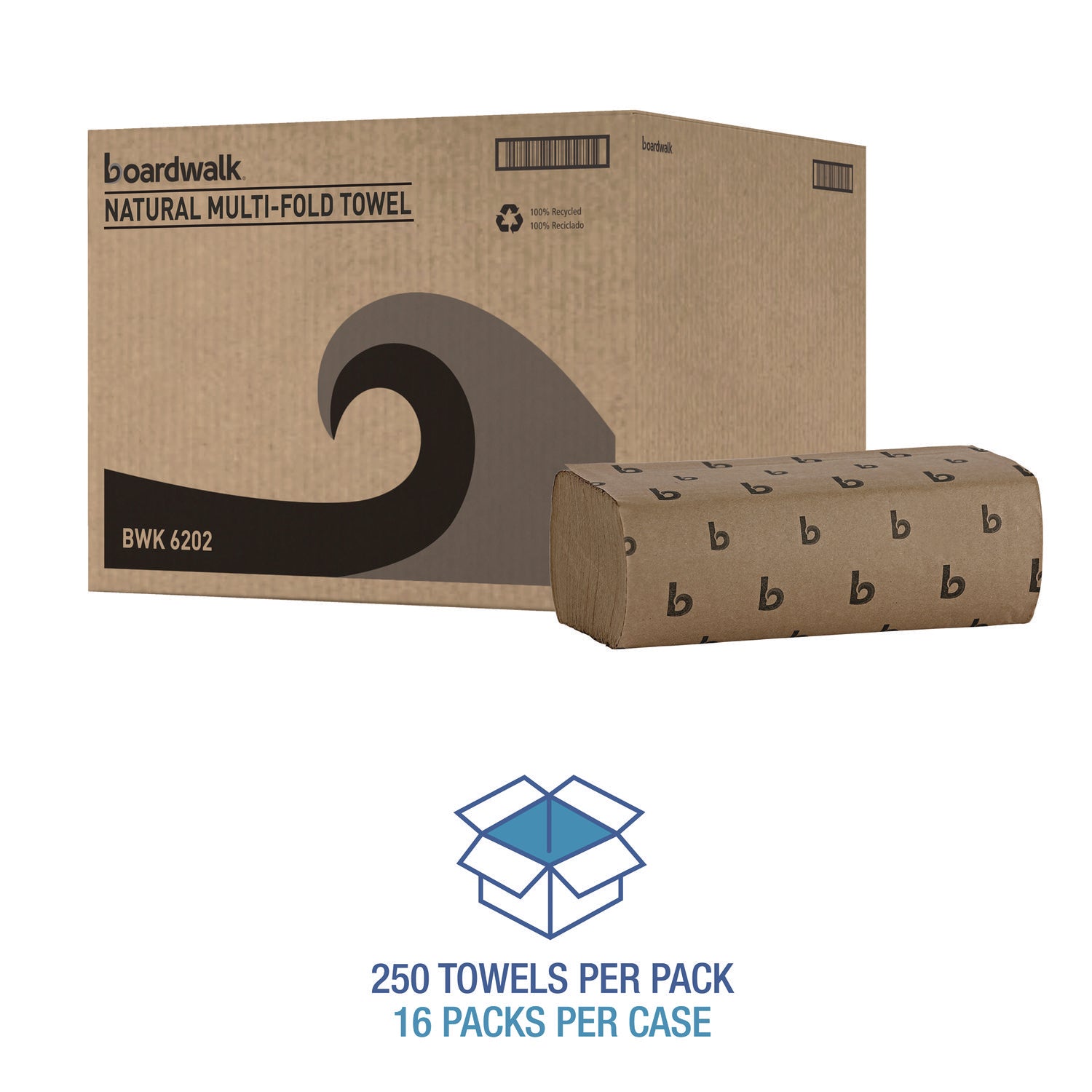 Multifold Paper Towels, 1-Ply, 9 x 9.45, Natural, 250/Pack, 16 Packs/Carton - 4