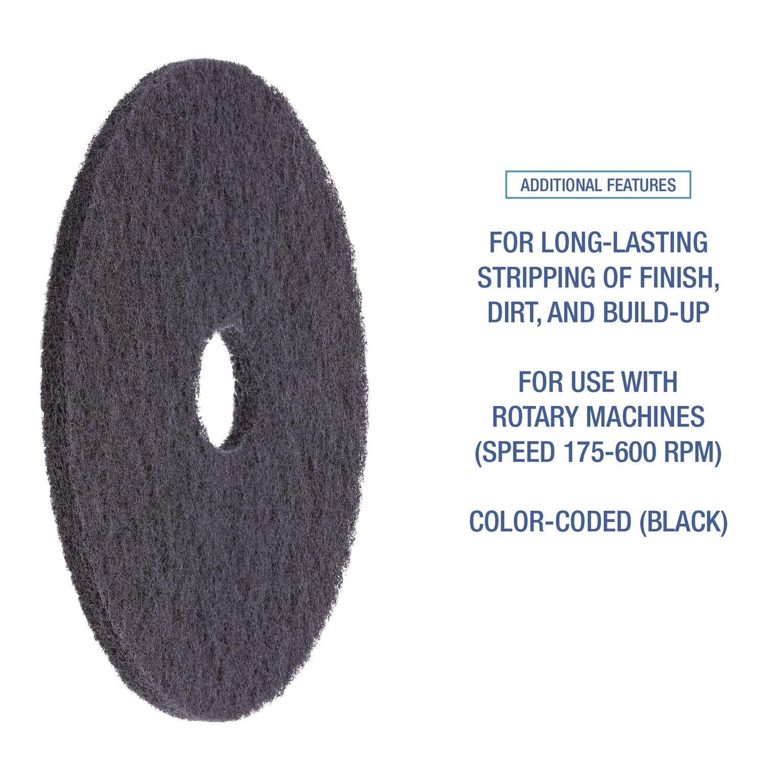 Stripping Floor Pads, 12" Diameter, Black, 5/Carton - 5