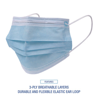 Three-Ply General Use Face Mask, Blue, 50/Box