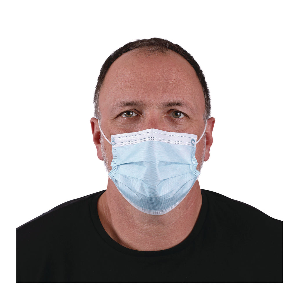 Three-Ply General Use Face Mask, Blue, 50/Box