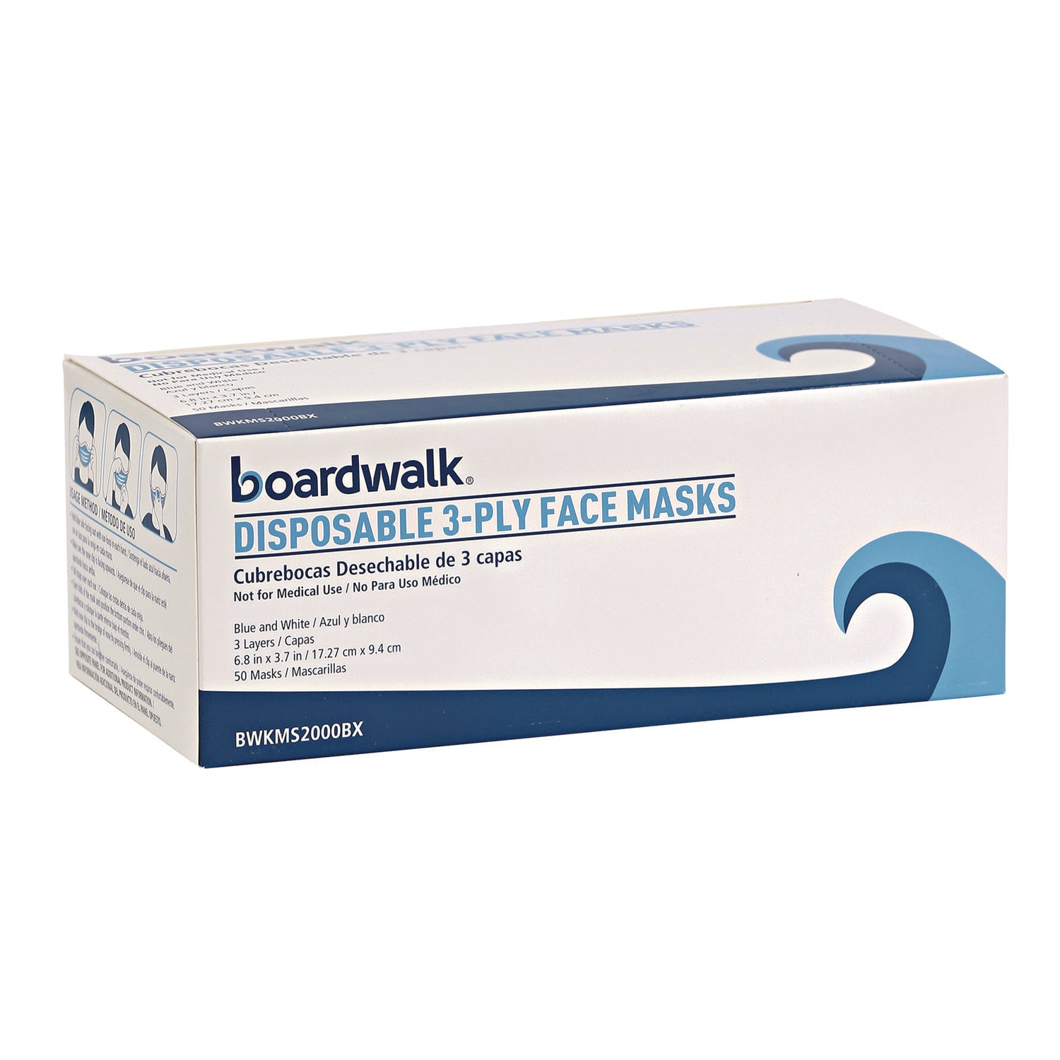 Three-Ply General Use Face Mask, Blue, 50/Box