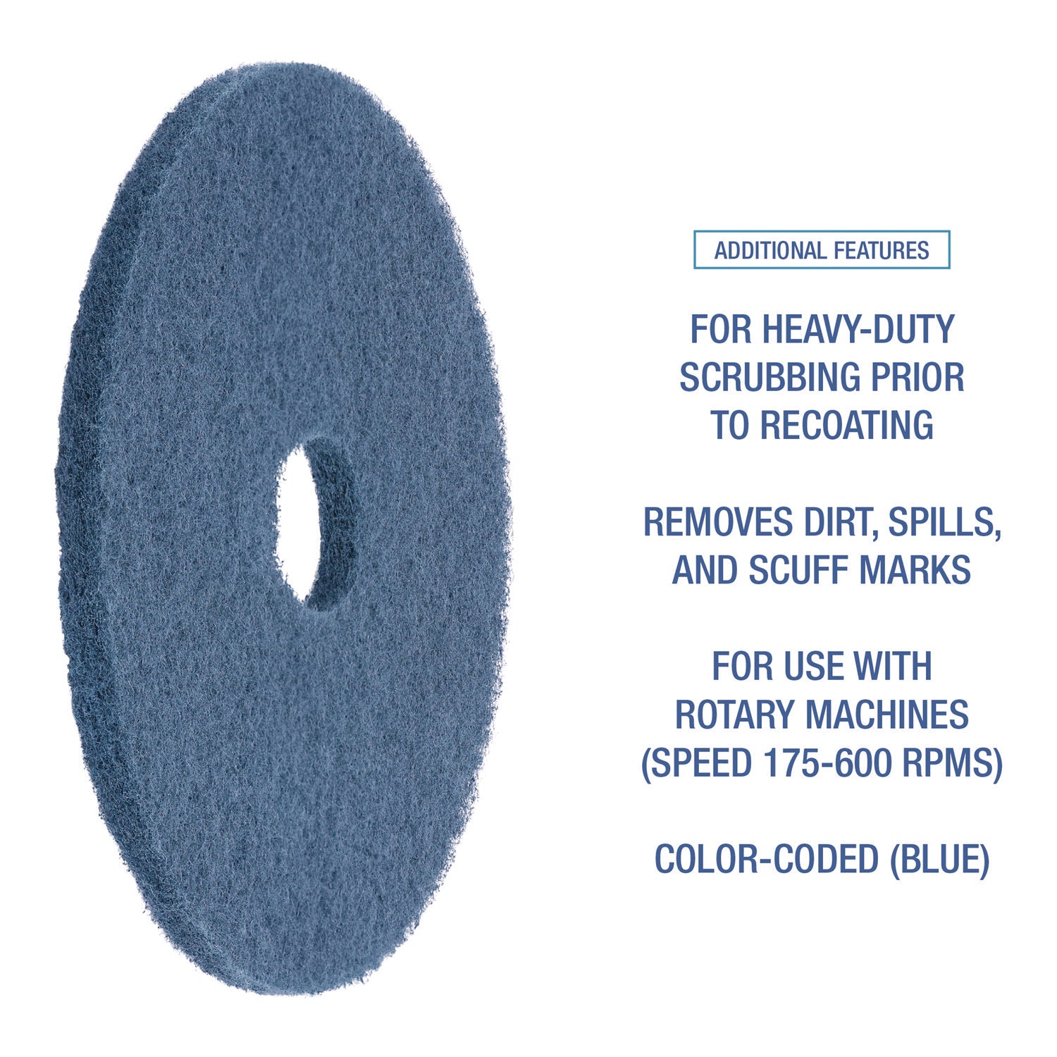 Scrubbing Floor Pads, 17" Diameter, Blue, 5/Carton - 6