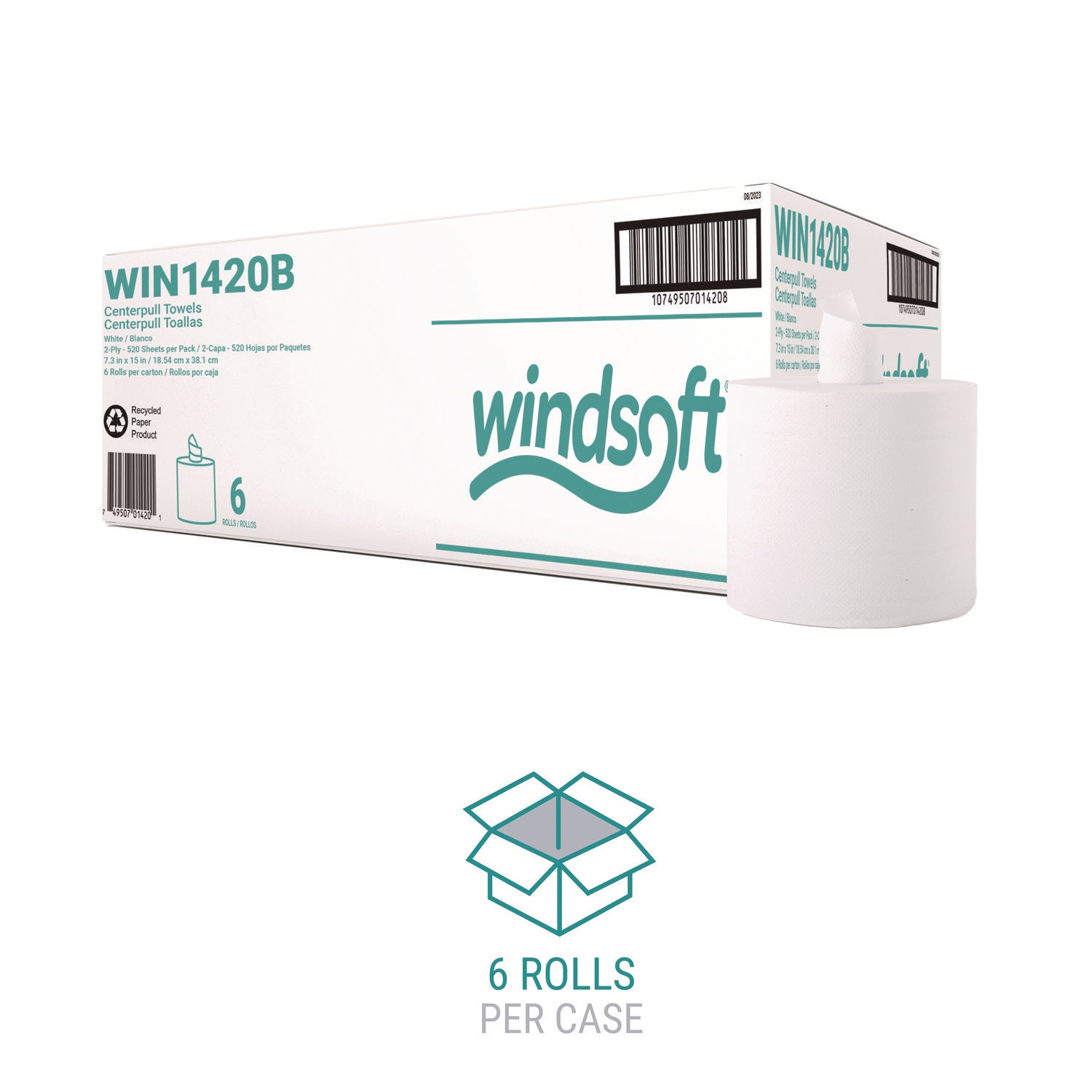 Center-Flow Perforated Paper Towel Roll, 7.3 x 15, White, 6 Rolls/Carton - 4