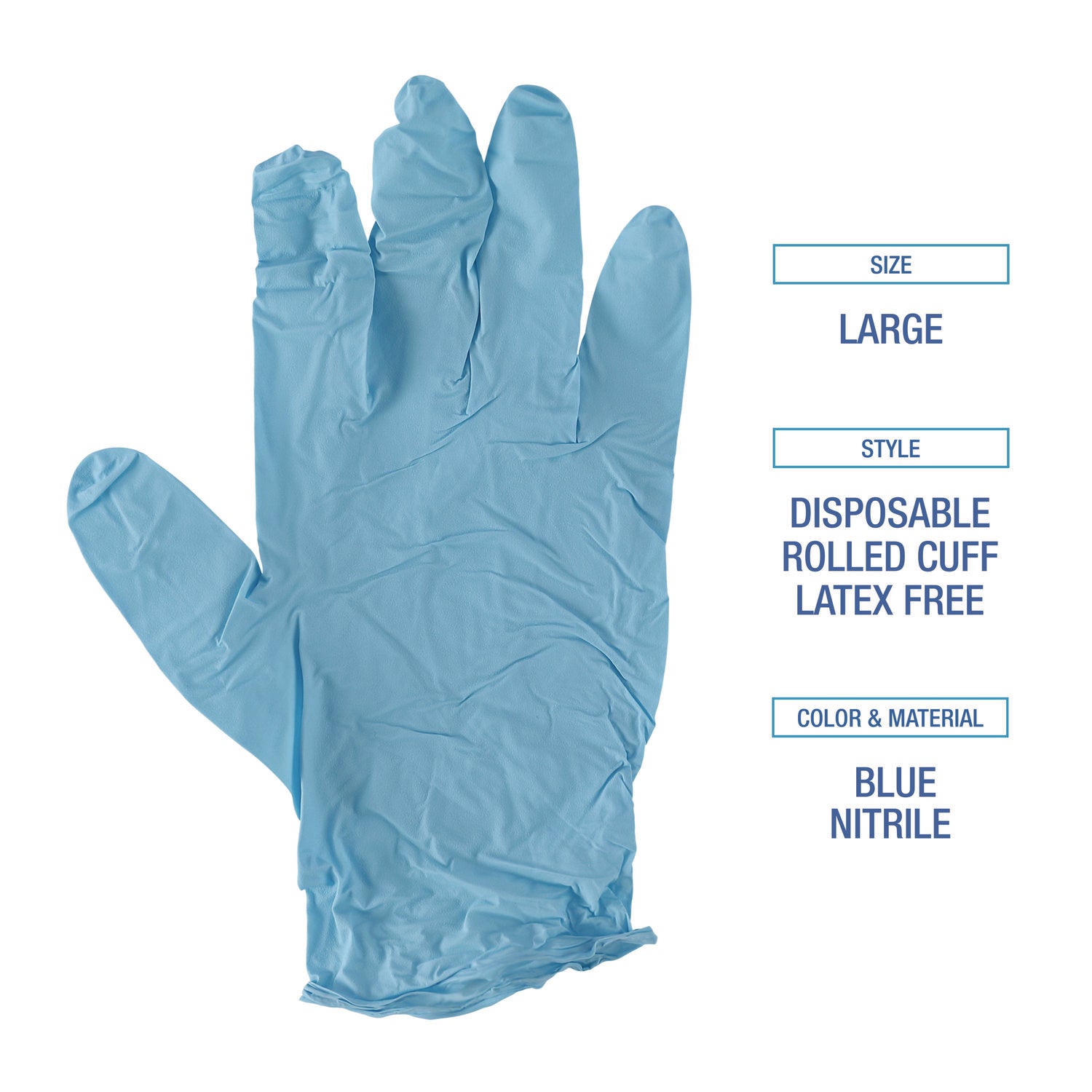 Disposable Examination Nitrile Gloves, Large, Blue, 5 mil, 100/Box