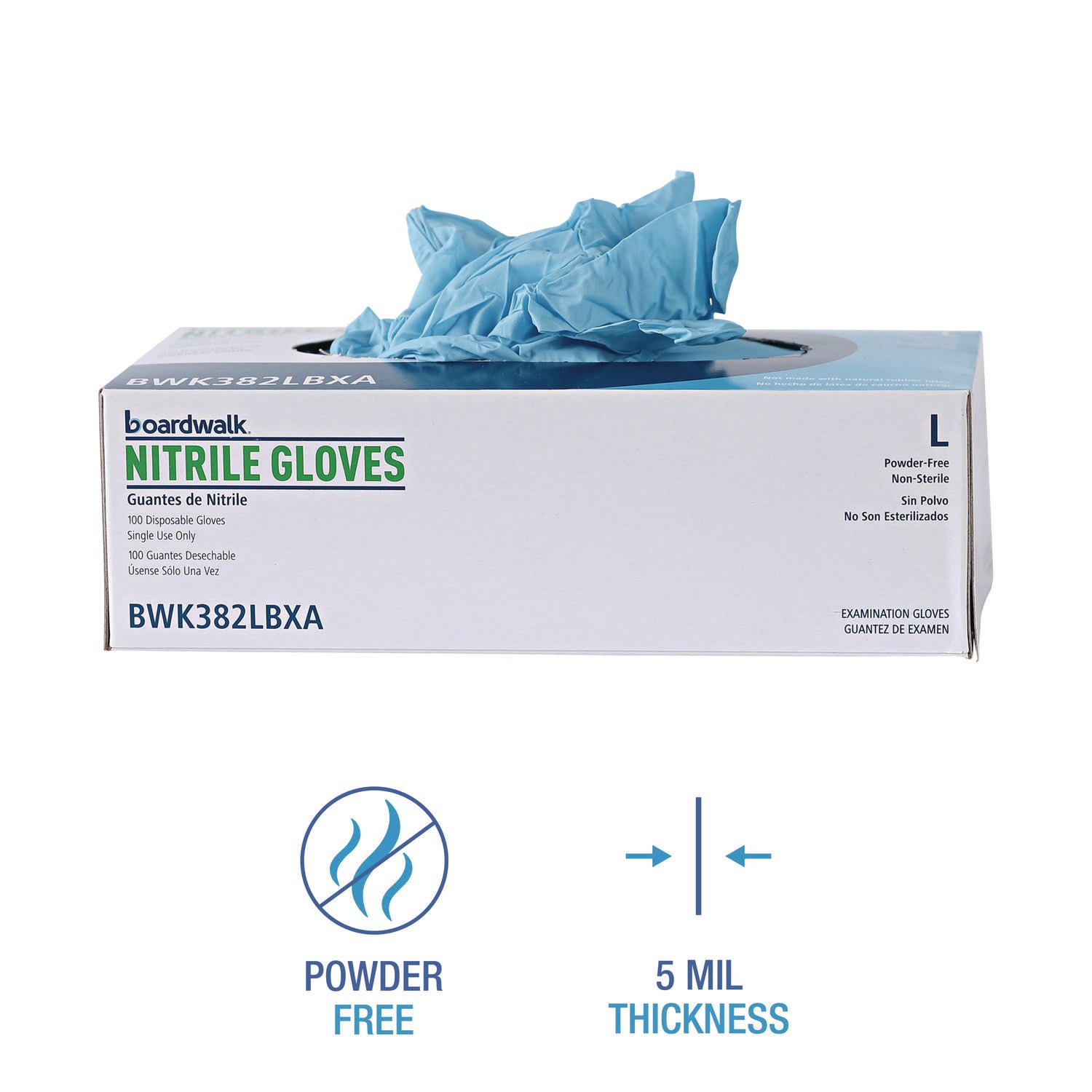 Disposable Examination Nitrile Gloves, Large, Blue, 5 mil, 100/Box - 5