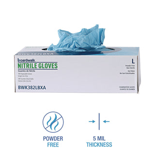 Disposable Examination Nitrile Gloves, Large, Blue, 5 mil, 100/Box