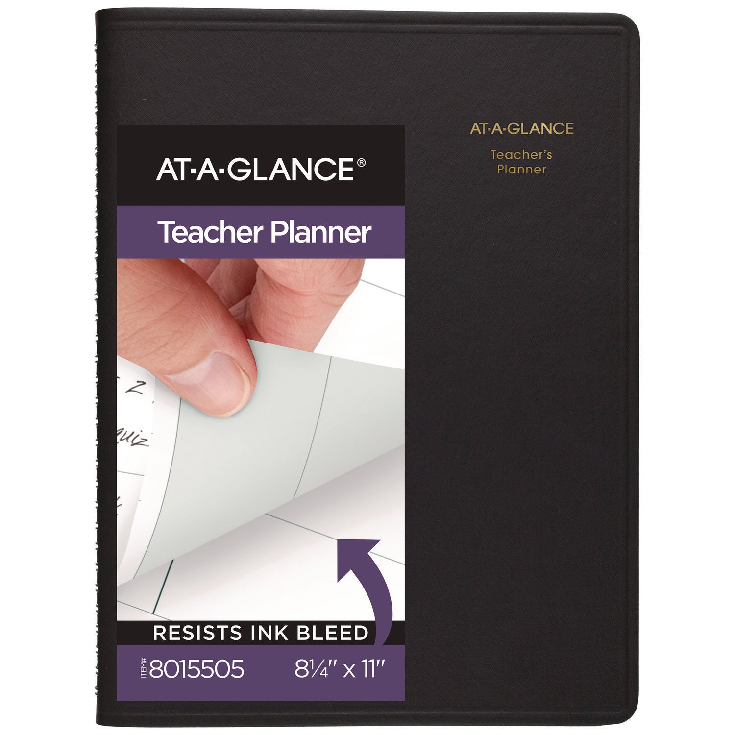 Undated Teacher's Planner, Weekly, Two-Page Spread (Nine Classes), 10.88 x 8.25, Black Cover