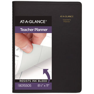 Undated Teacher's Planner, Weekly, Two-Page Spread (Nine Classes), 10.88 x 8.25, Black Cover