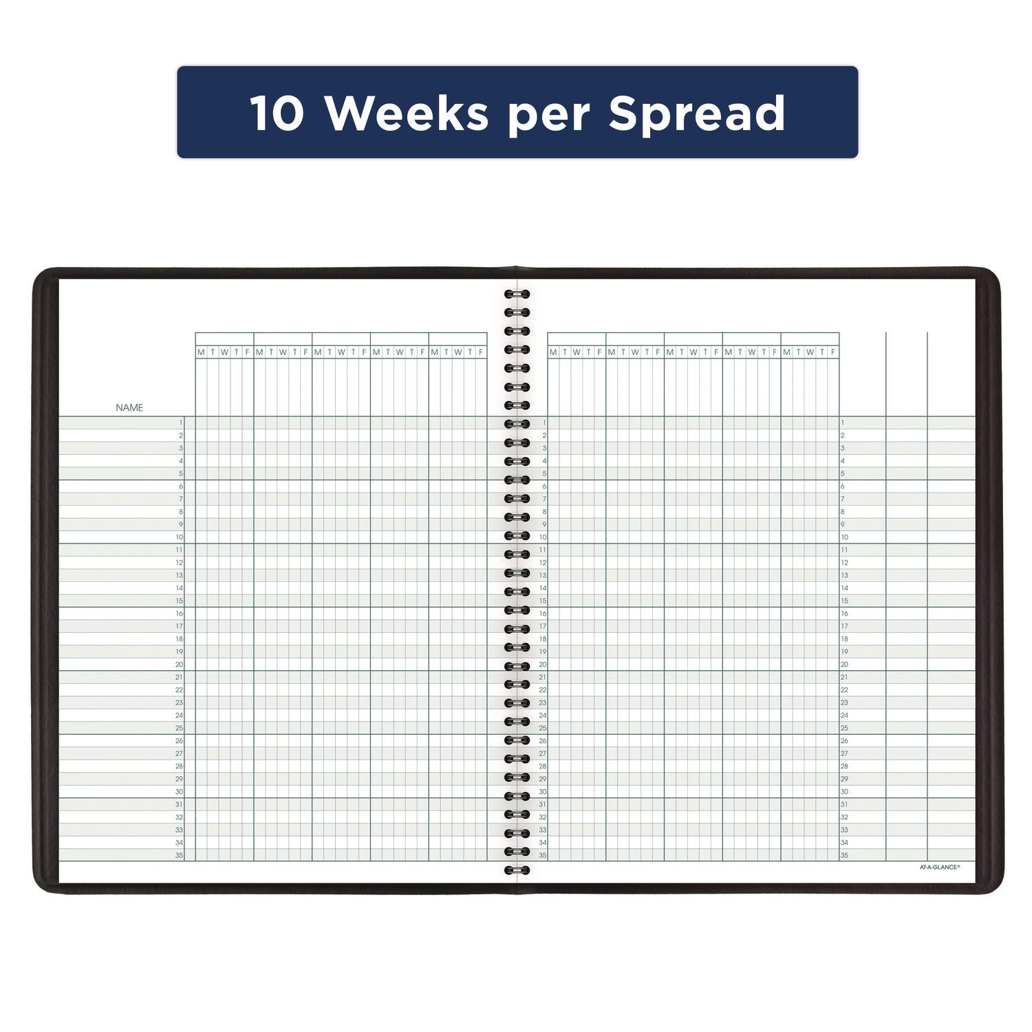 Undated Class Record Book, Nine to 10 Week Term: Two-Page Spread (35 Students), 10.88 x 8.25, Black Cover - 7