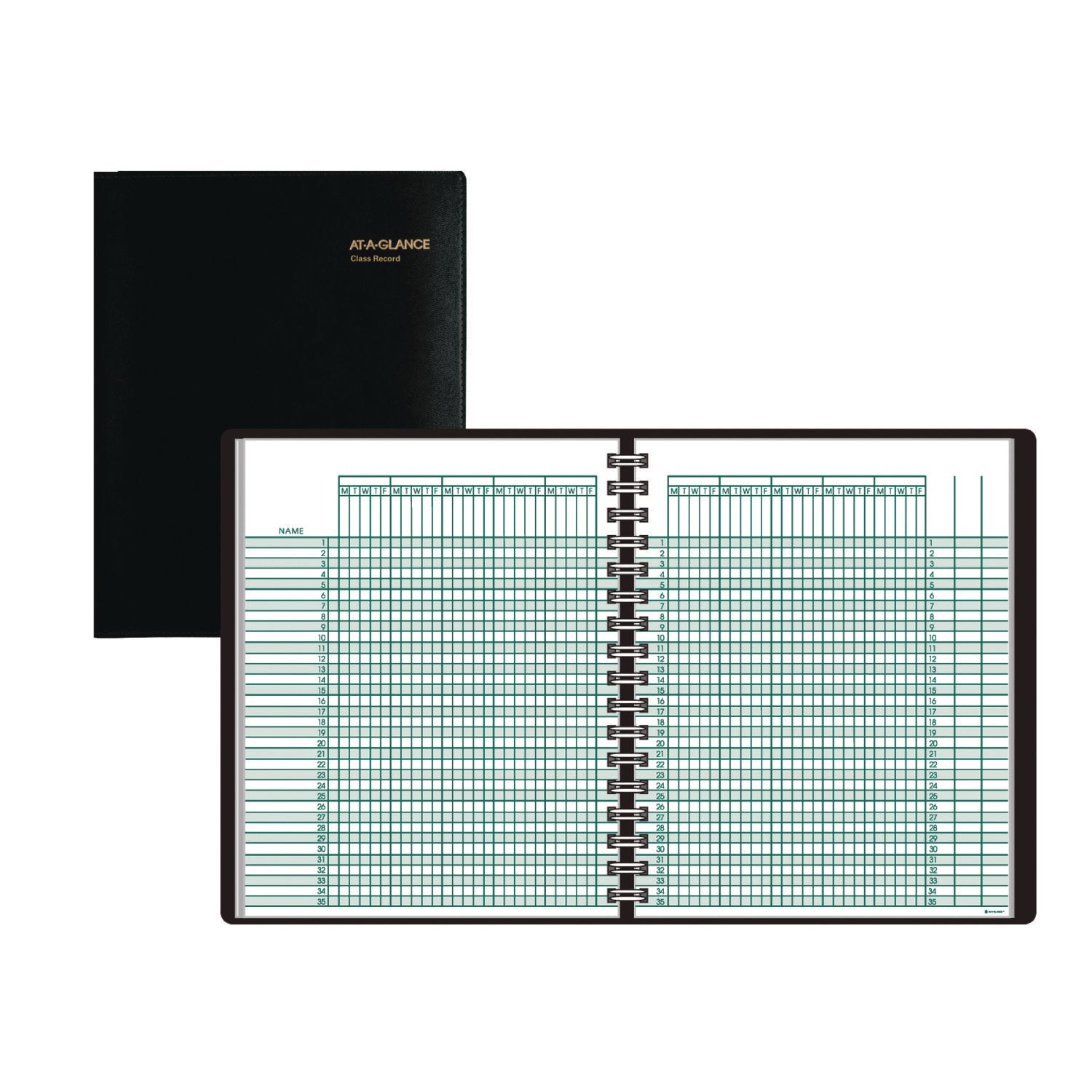 Undated Class Record Book, Nine to 10 Week Term: Two-Page Spread (35 Students), 10.88 x 8.25, Black Cover - 2