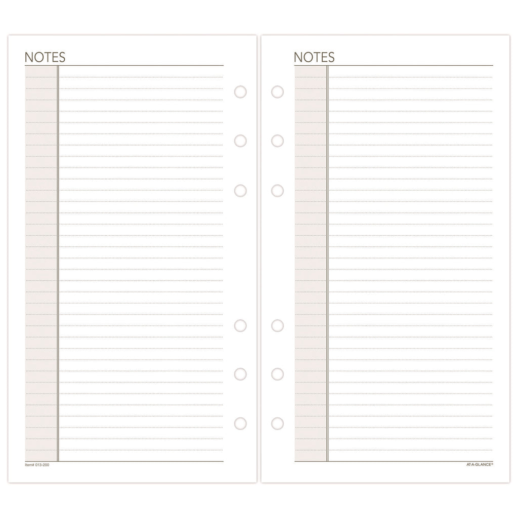 Lined Notes Pages for Planners/Organizers, 6.75 x 3.75, White Sheets, Undated