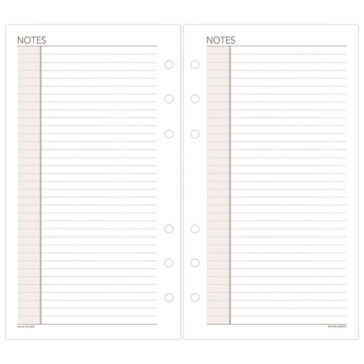 Lined Notes Pages for Planners/Organizers, 6.75 x 3.75, White Sheets, Undated