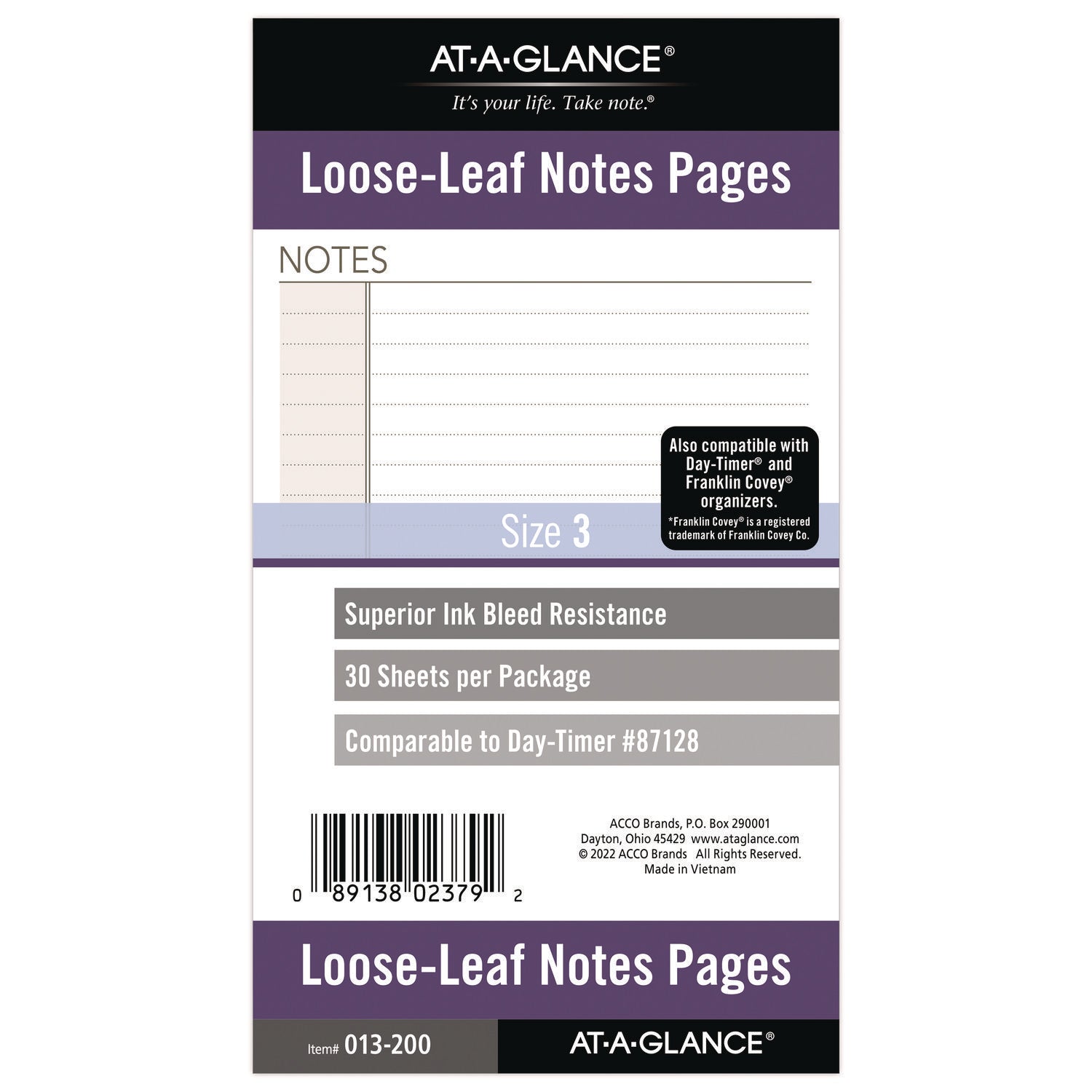 Lined Notes Pages for Planners/Organizers, 6.75 x 3.75, White Sheets, Undated