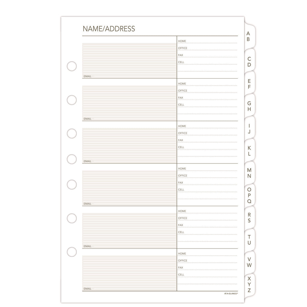 Telephone/Address 1/12-Cut A-Z Tab Refill for Planners/Organizers, 8.5 x 5.5, White Sheets, Undated - 4