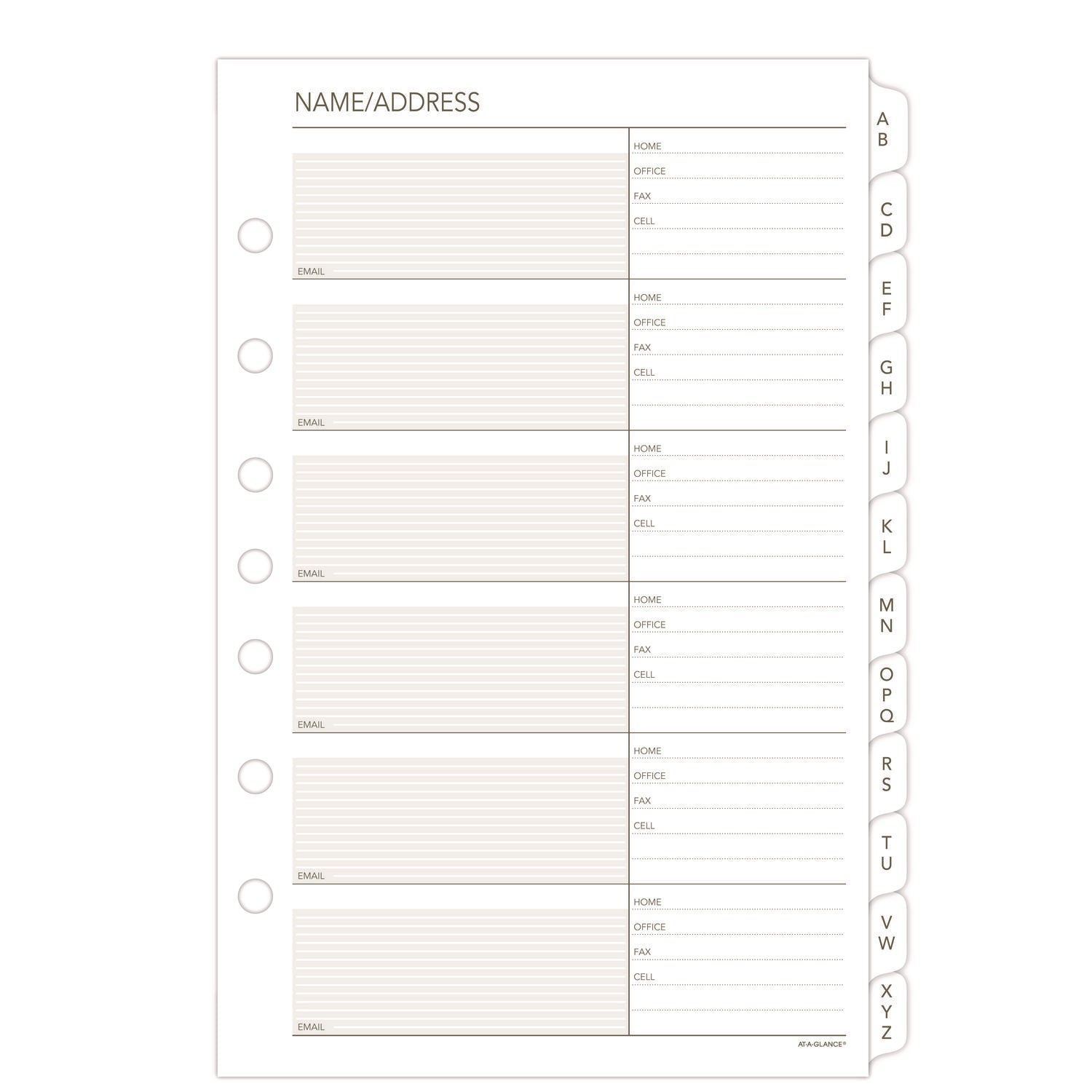 Telephone/Address 1/12-Cut A-Z Tab Refill for Planners/Organizers, 8.5 x 5.5, White Sheets, Undated - 4