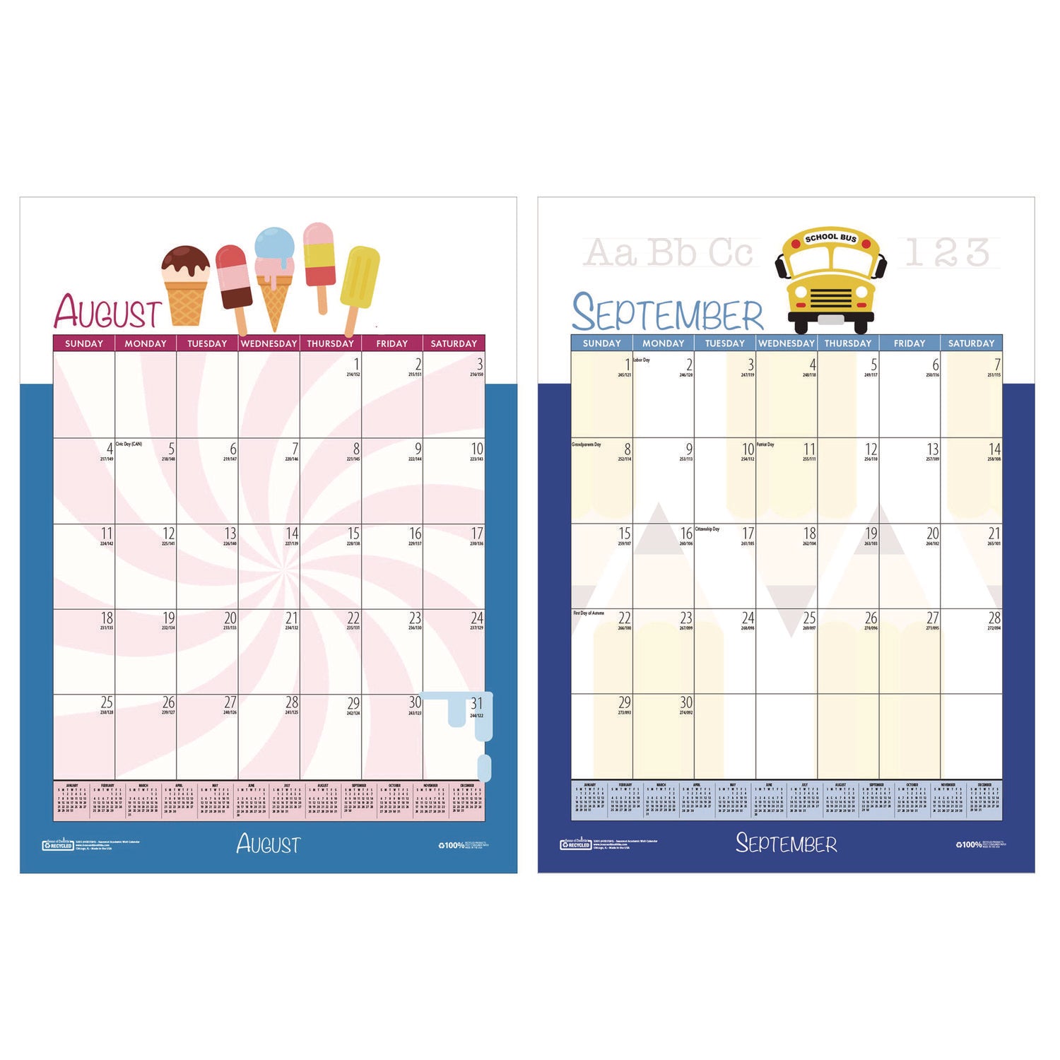 Recycled Seasonal Wall Calendar, Illustrated Seasons Artwork, 12 x 16.5, 12-Month (July to June): 2023 to 2024
