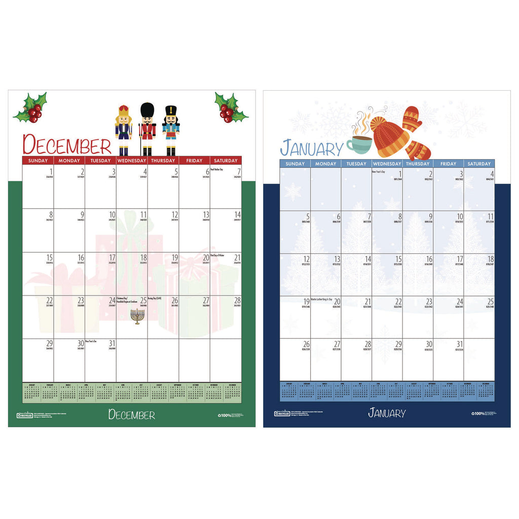 Recycled Seasonal Wall Calendar, Illustrated Seasons Artwork, 12 x 16.5, 12-Month (July to June): 2023 to 2024