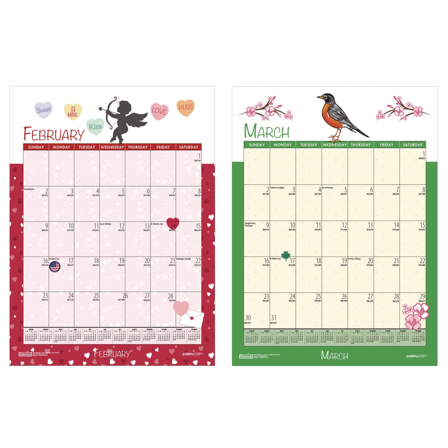 Recycled Seasonal Wall Calendar, Illustrated Seasons Artwork, 12 x 16.5, 12-Month (July to June): 2023 to 2024