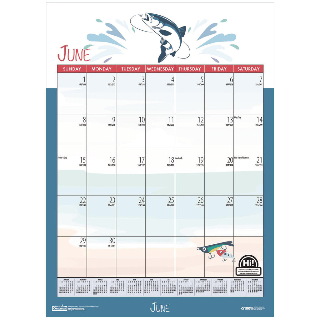 Recycled Seasonal Wall Calendar, Illustrated Seasons Artwork, 12 x 16.5, 12-Month (July to June): 2023 to 2024