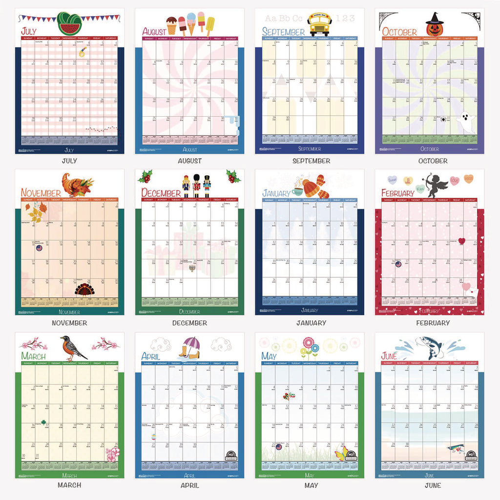 Recycled Seasonal Wall Calendar, Illustrated Seasons Artwork, 12 x 16.5, 12-Month (July to June): 2023 to 2024