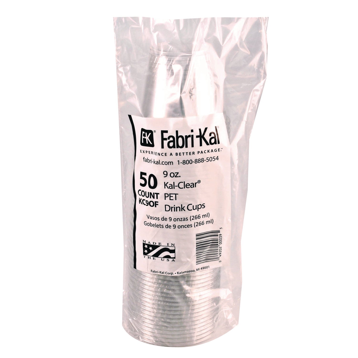 Kal-Clear PET Cold Drink Cups, 9 oz, Clear, Old Fashioned, 50/Sleeve, 20 Sleeves/Carton