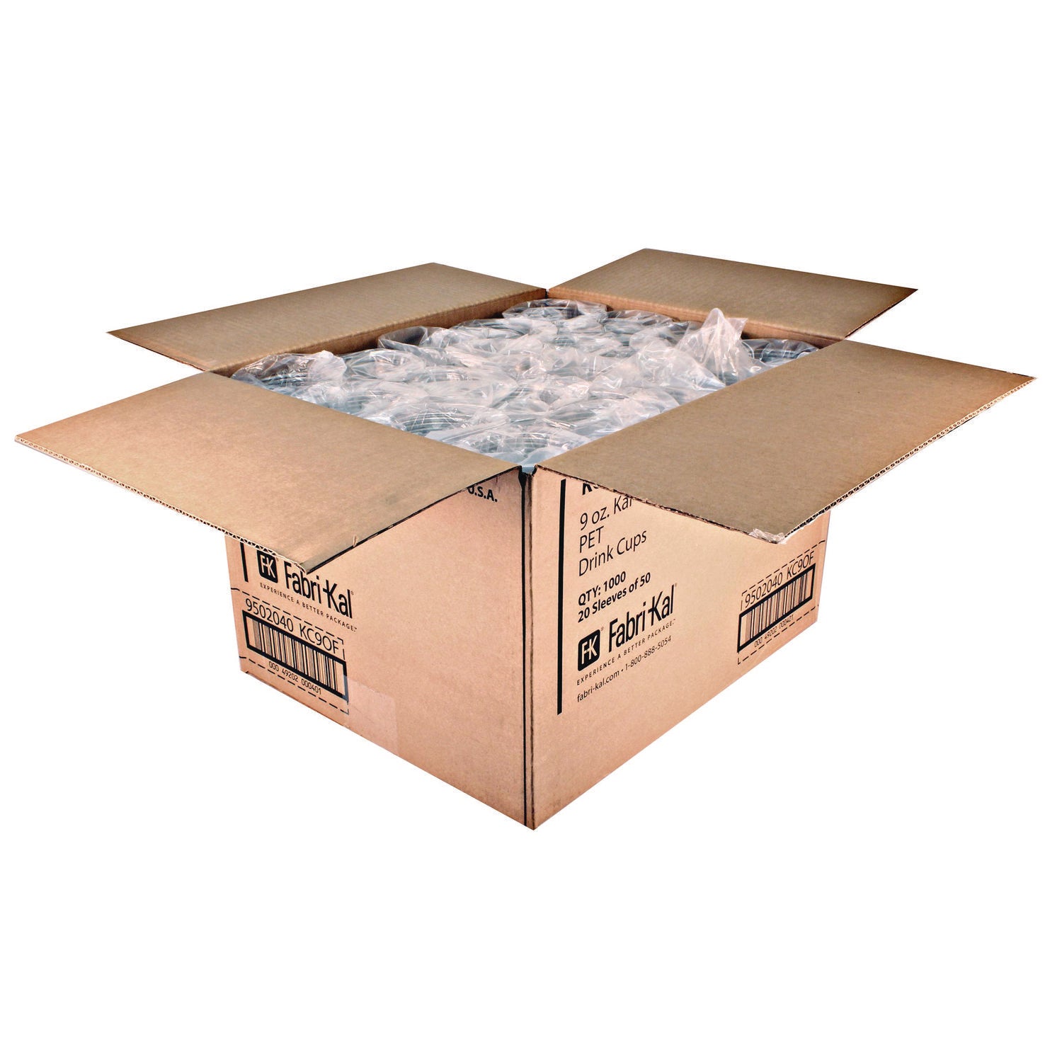 Kal-Clear PET Cold Drink Cups, 9 oz, Clear, Old Fashioned, 50/Sleeve, 20 Sleeves/Carton