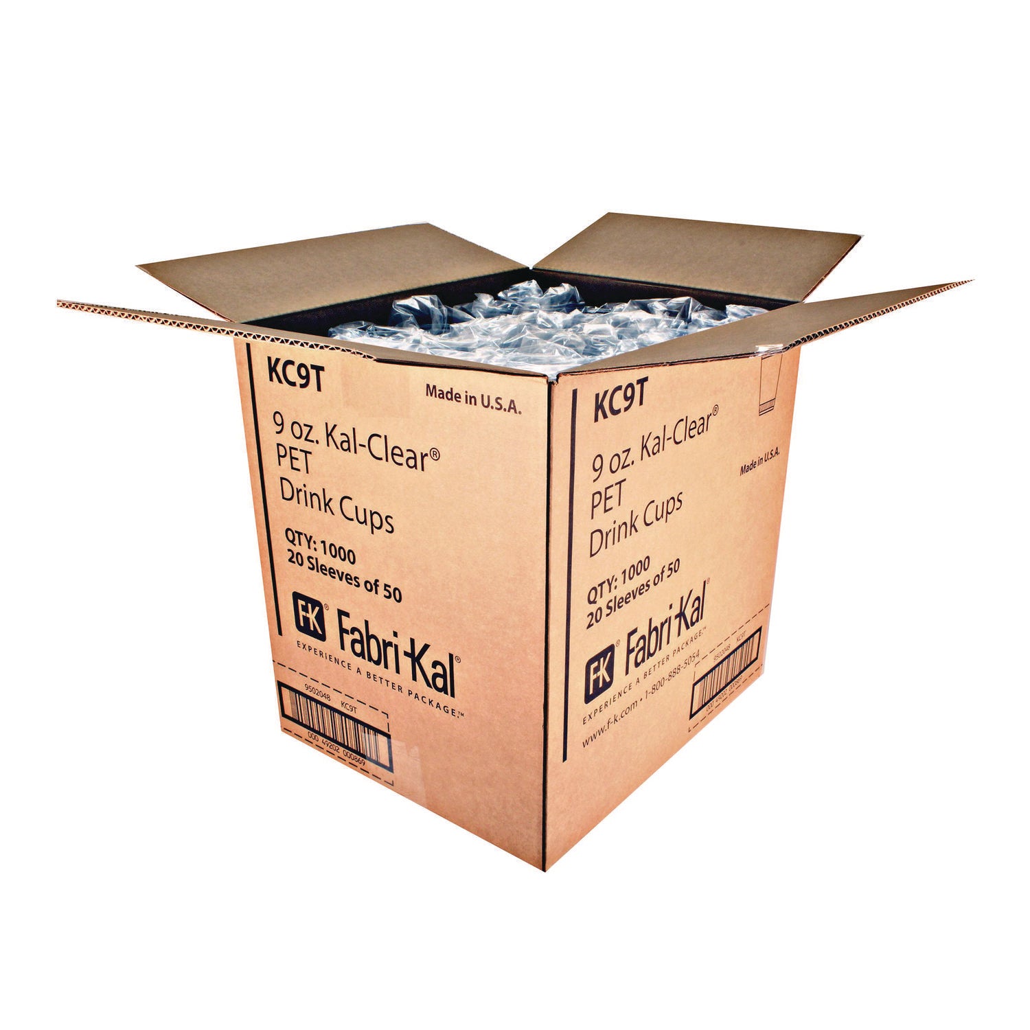 Kal-Clear True PET Cold Drink Cups, 9 oz, Clear, 50/Bag, 20 Bags/Carton