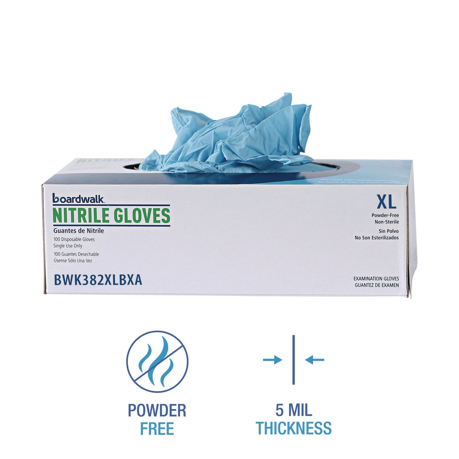 Disposable Examination Nitrile Gloves, X-Large, Blue, 5 mil, 100/Box - 5