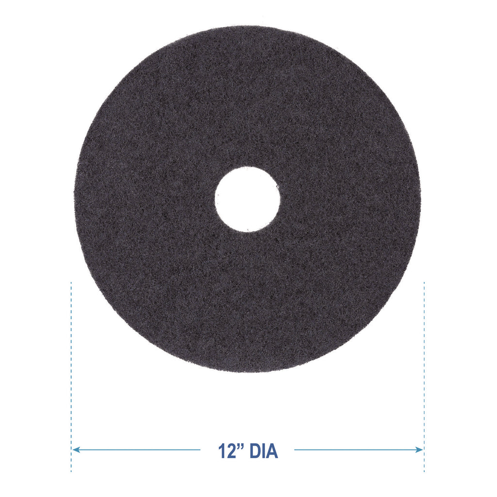 Stripping Floor Pads, 12" Diameter, Black, 5/Carton