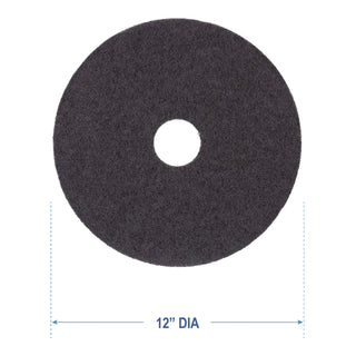 Stripping Floor Pads, 12" Diameter, Black, 5/Carton