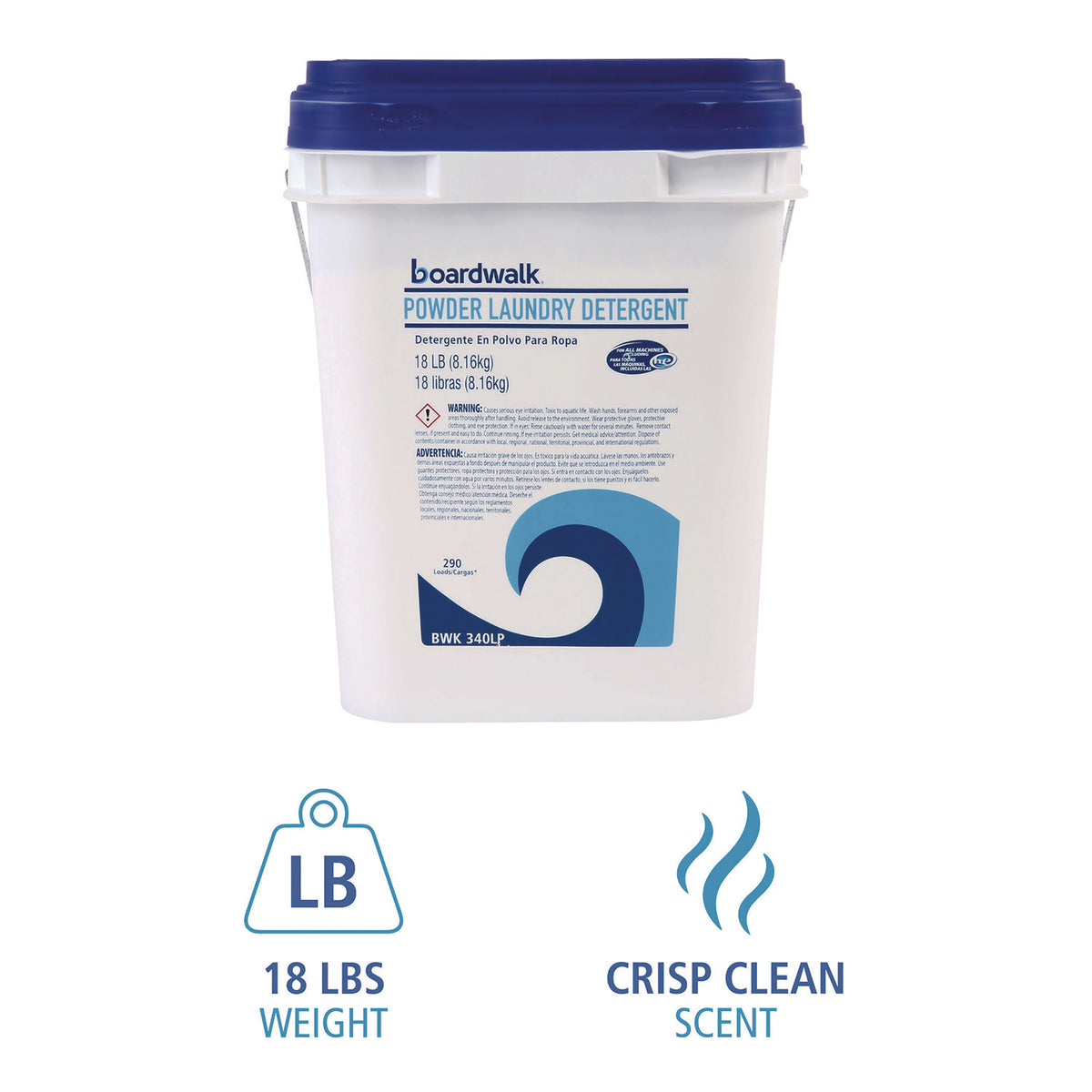 Laundry Detergent Powder, Low Foam, Crisp Clean Scent, 18 lb Pail